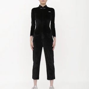 DAWANG Velvet Cropped One-Piece Jumpsuit in Black